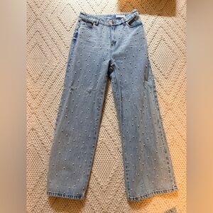 Women’s Light Blue Pearl-Embellished Jeans
